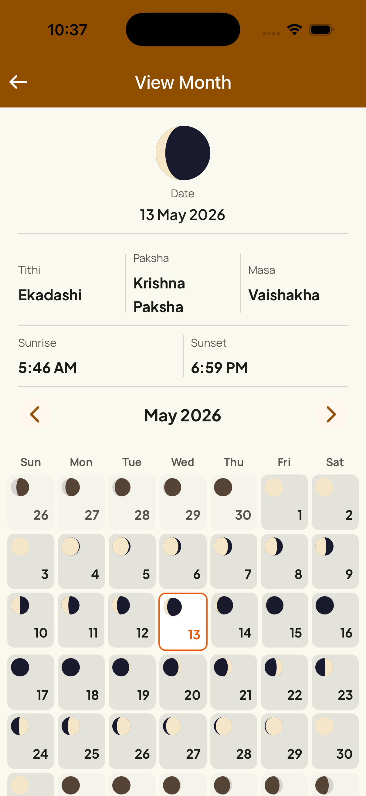 Monthly calendar view